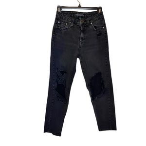 High Rise Black Distressed Mom Jeans